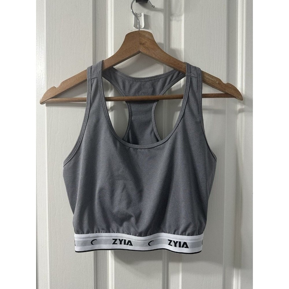 Zyia Active Lightweight Racerback Sports Bra Gray Size L Gym Non Padded Workout
